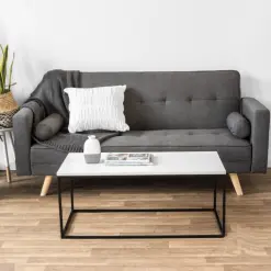 Stork Sara Metal Ayaklı Orta Sehpa | Siyah Ayaklı - Beyaz Lake Desenli