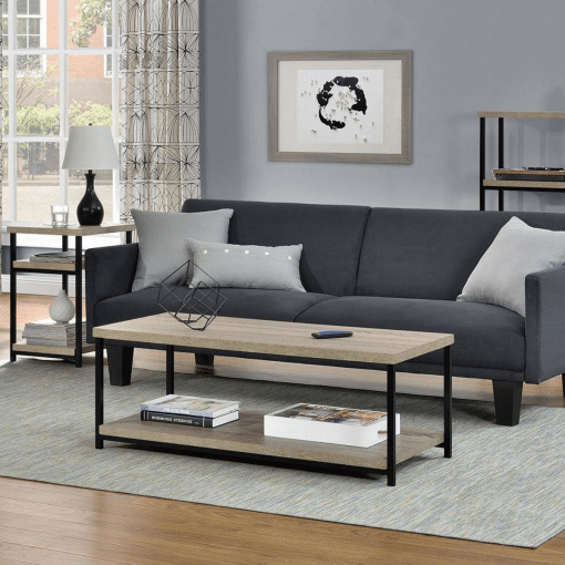 Stork Walnut Orta Sehpa Metal Ayaklı Siyah – Rustik Meşe 01