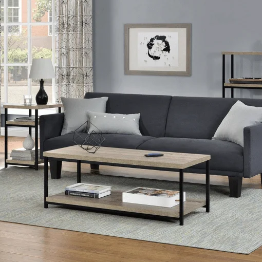 Stork Walnut Orta Sehpa Metal Ayaklı Siyah – Rustik Meşe 01