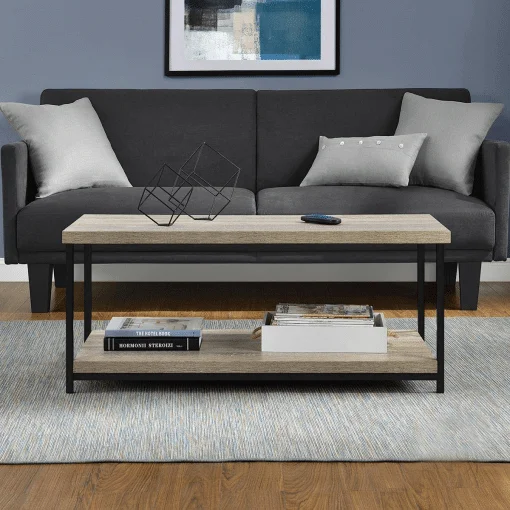 Stork Walnut Orta Sehpa Metal Ayaklı Siyah – Rustik Meşe 02