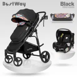 Kiwi BestWay All in One Travel Sistem Modern Tasarım Bebek Arabası, Oto Koltuğu, Bakım Çantası – Black